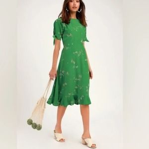 Faithfull the Brand Green Floral Midi Dress